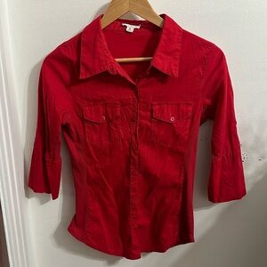Red button up shirt